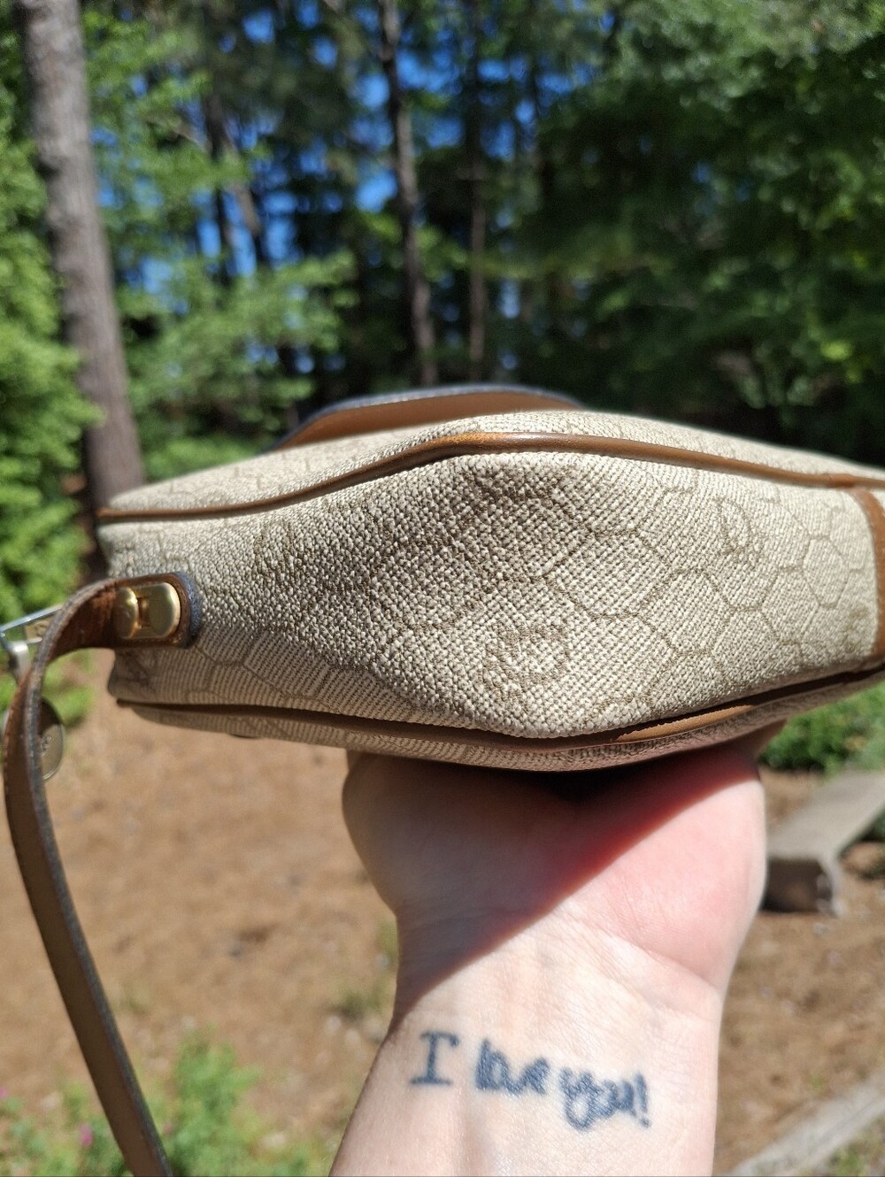 Vintage 80s Christian Dior Cream Coated Canvas & Brown Leather Crossbody Bag COA - Picture 7 of 16